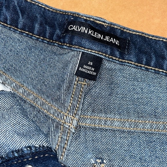 Blue denim ripped distressed Calvin Klein Jeans shorts - Picture 2 of 4